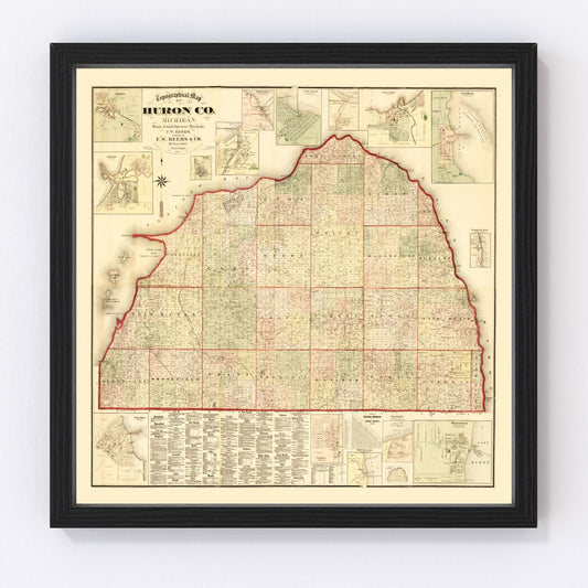 Vintage Map of Huron County, Michigan 1875