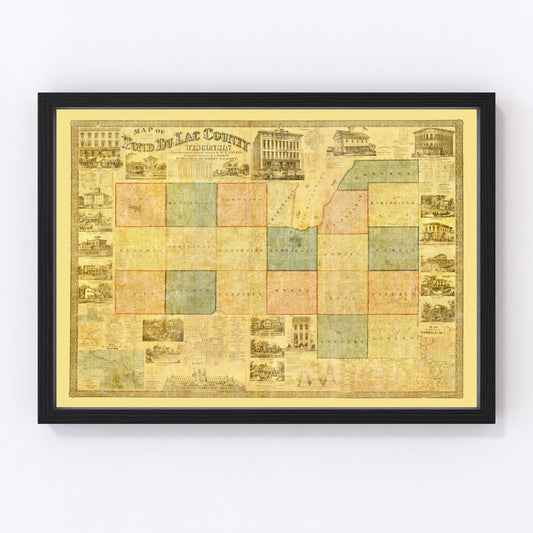 Vintage Map of Fond du Lac County, Wisconsin 1858