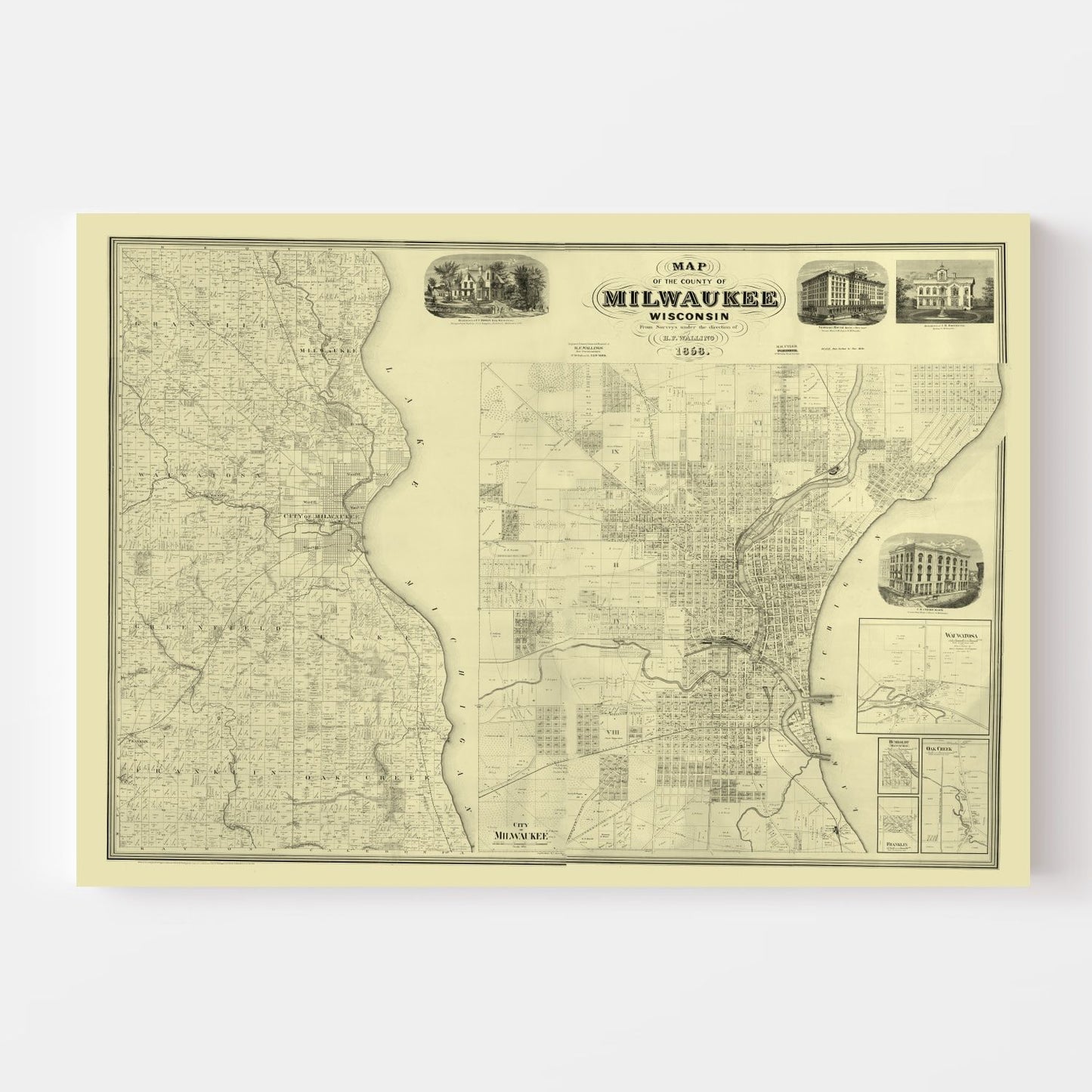 Vintage Map of Milwaukee County, Wisconsin 1858