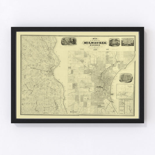 Vintage Map of Milwaukee County, Wisconsin 1858