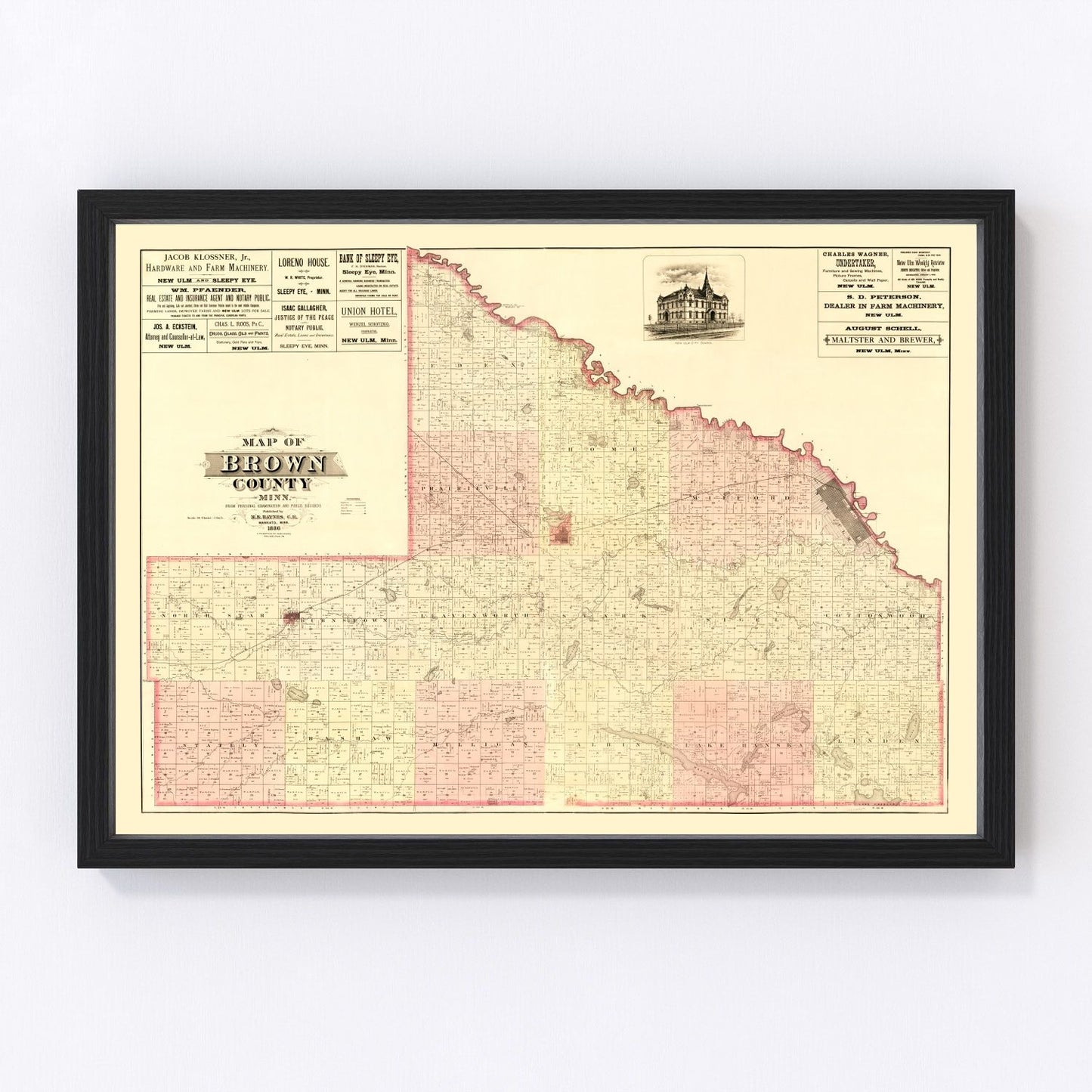 Vintage Map of Brown County, Minnesota 1886
