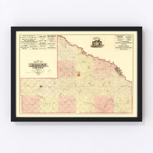 Vintage Map of Brown County, Minnesota 1886
