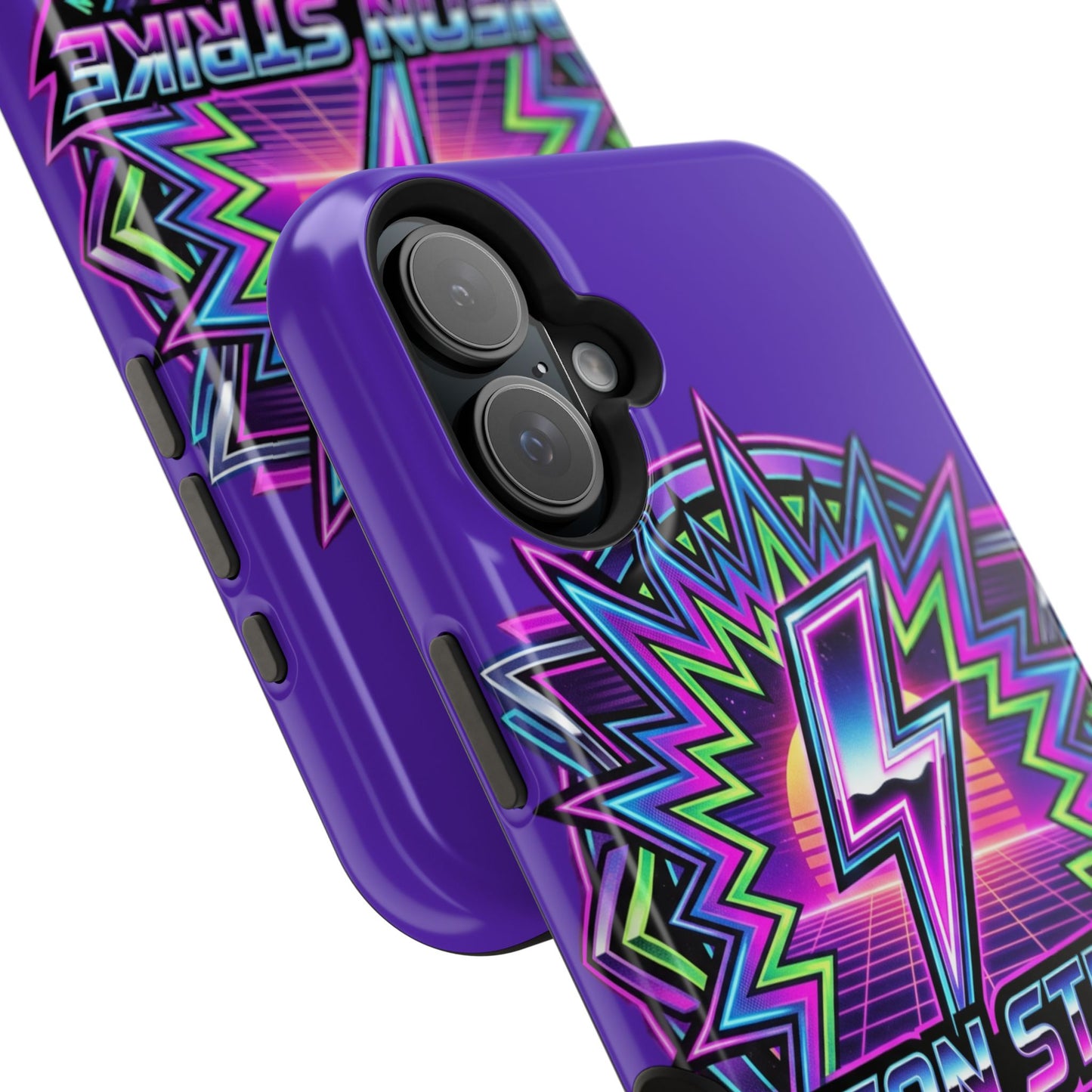 Neon Strike Phone Case — Retro 80s Lightning Magnetic Impact-Resistant Cover