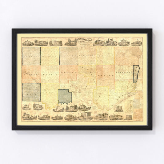 Vintage Map of Clinton County, Iowa 1865