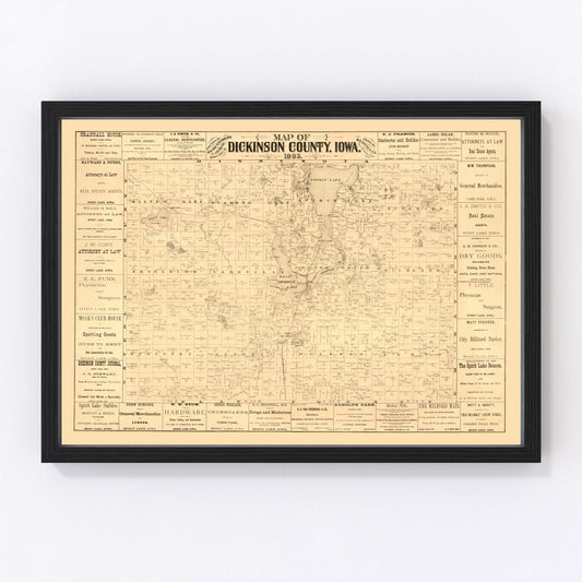 Vintage Map of Dickinson County, Iowa 1883
