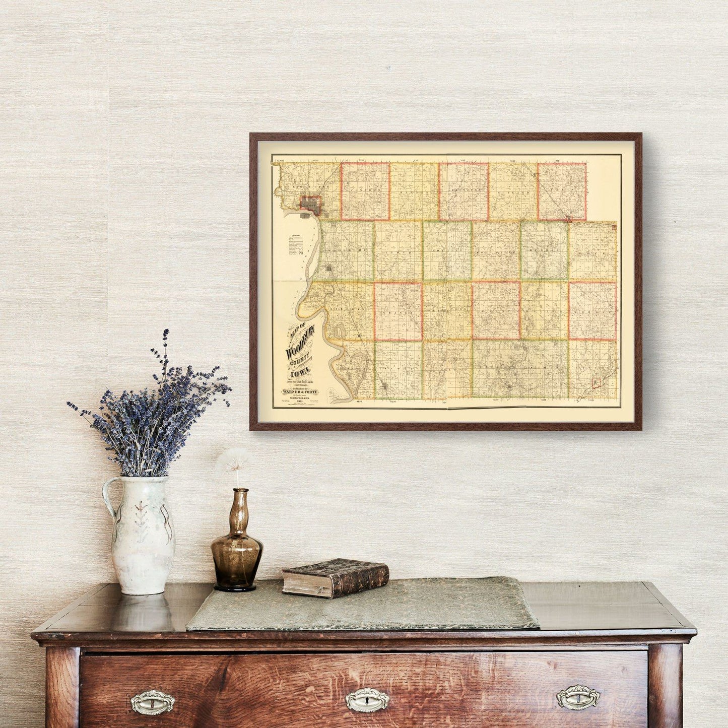 Vintage Map of Woodbury County, Iowa 1884