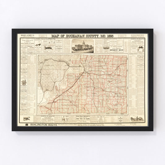 Vintage Map of Buchanan County, Iowa 1895