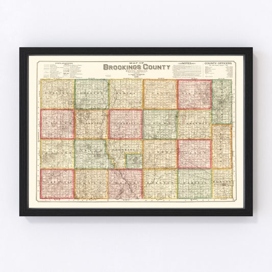 Vintage Map of Brookings County, South Dakota 1897