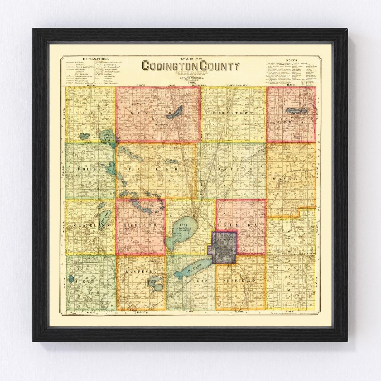 Vintage Map of Codington County, South Dakota 1898