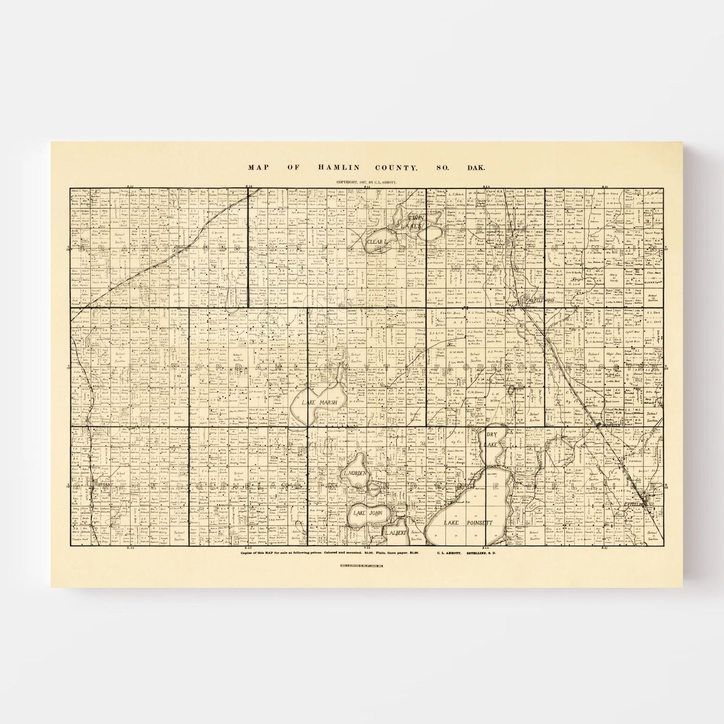 Vintage Map of Hamlin County, South Dakota 1897