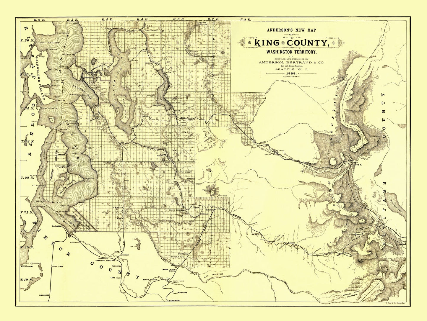 Vintage Map of King County, Washington 1888