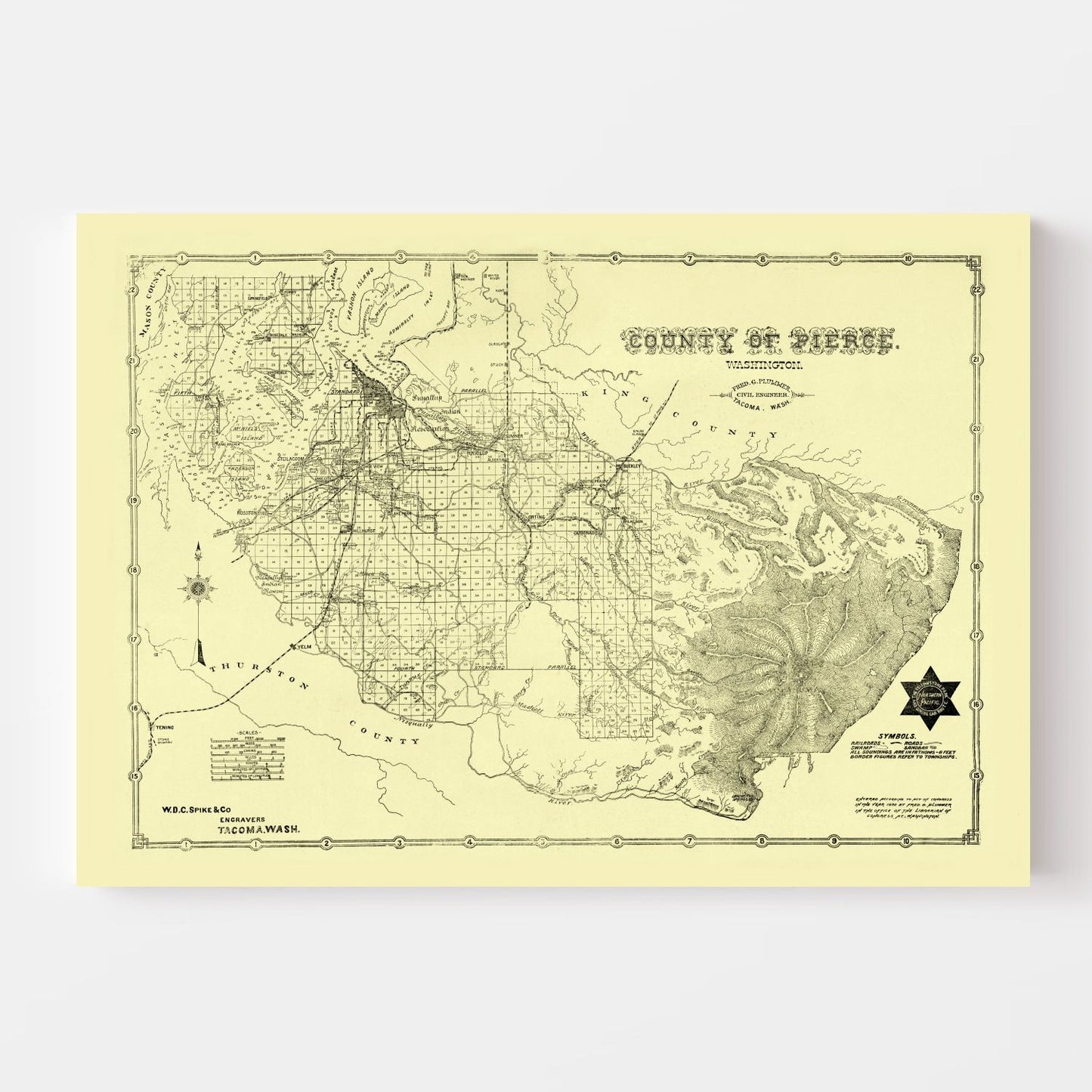 Vintage Map of Pierce County, Washington 1890