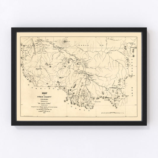 Vintage Map of Pitkin County, Colorado 1884