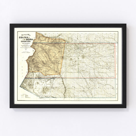 Vintage Map of Colfax County, New Mexico 1889