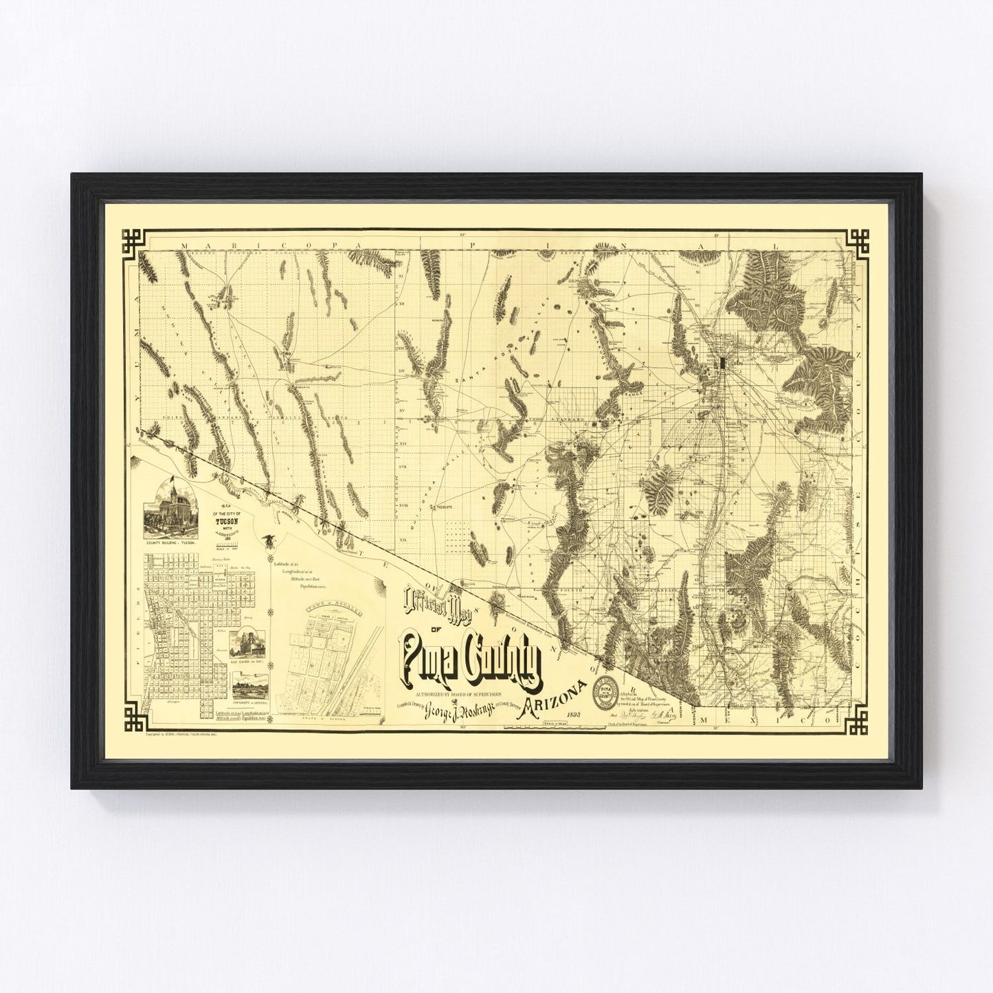 Vintage Map of Pima County, Arizona 1893