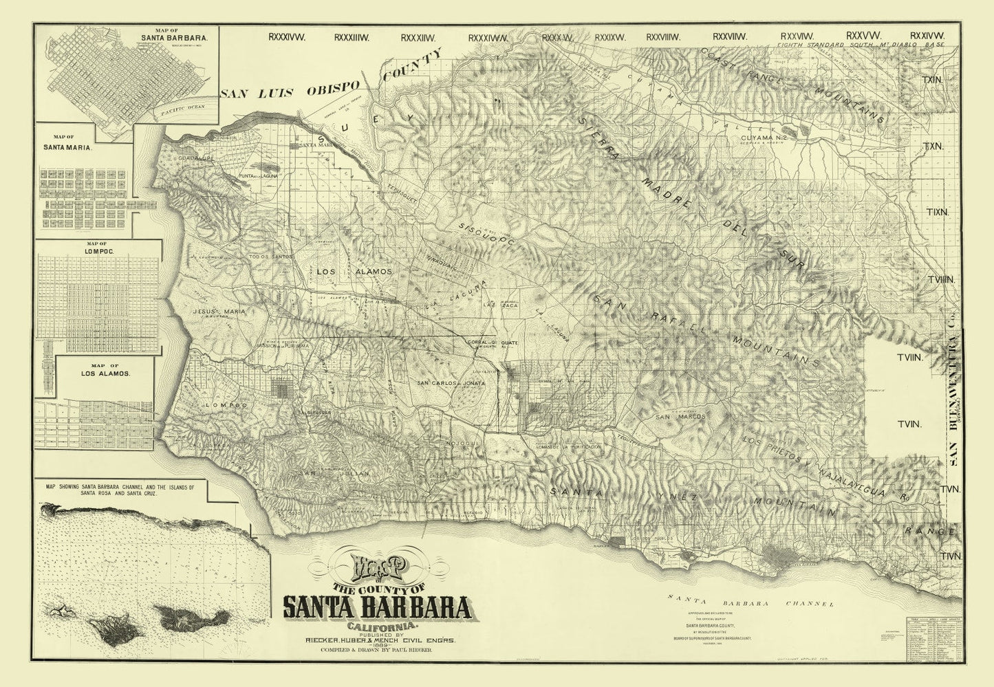 Vintage Map of Santa Barbara County, California 1889