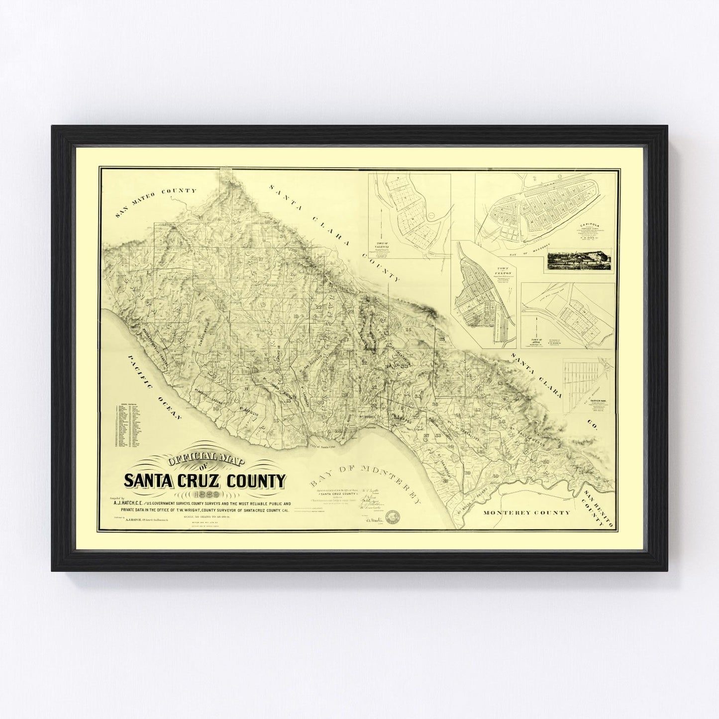 Vintage Map of Santa Cruz County, California 1889