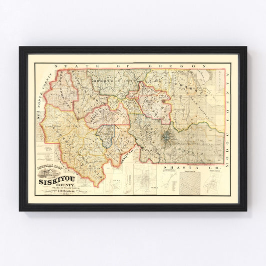 Vintage Map of Siskiyou County, California 1887