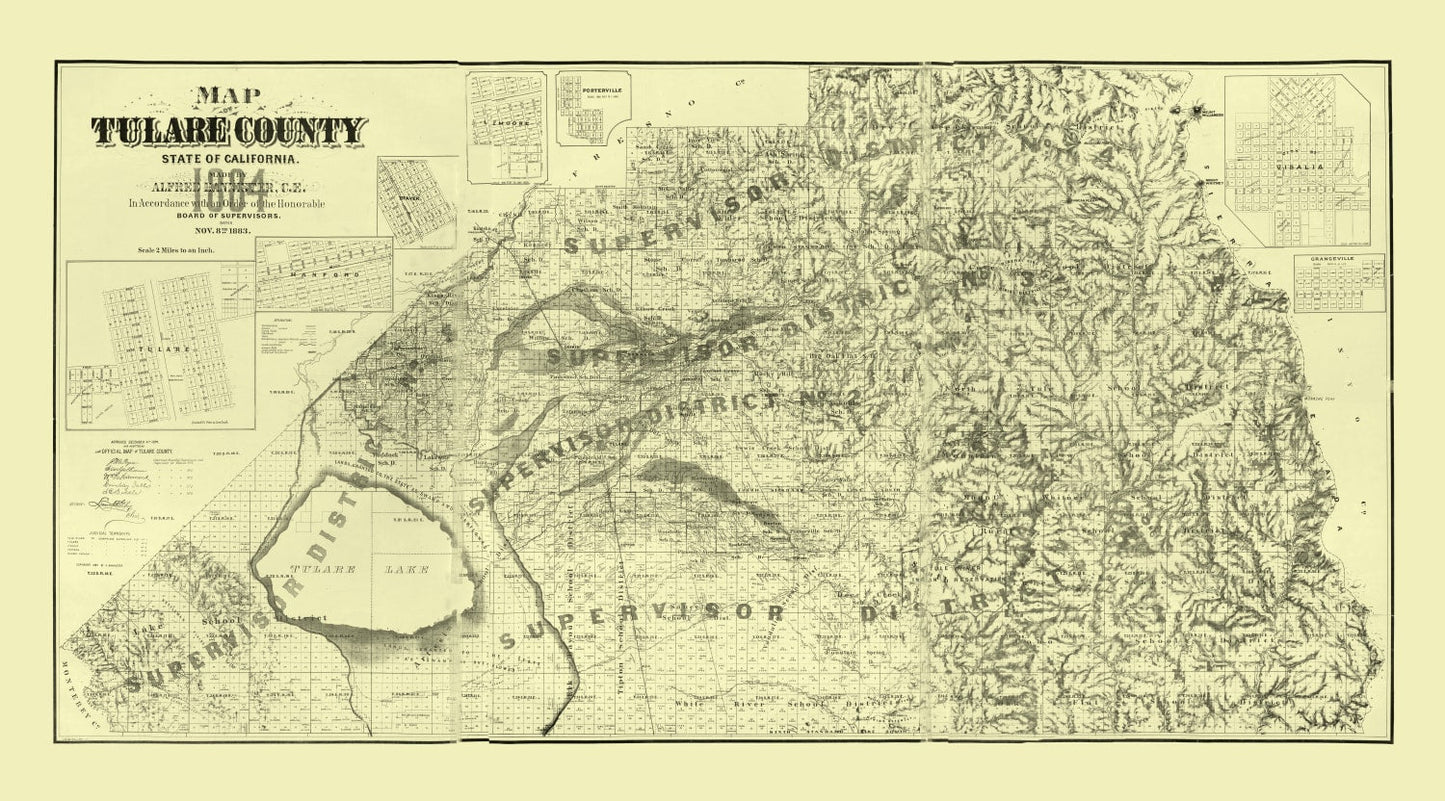 Vintage Map of Tulare County, California 1884