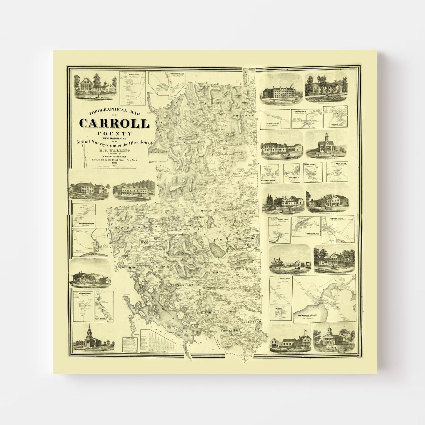 Vintage Map of Carroll County, New Hampshire 1861