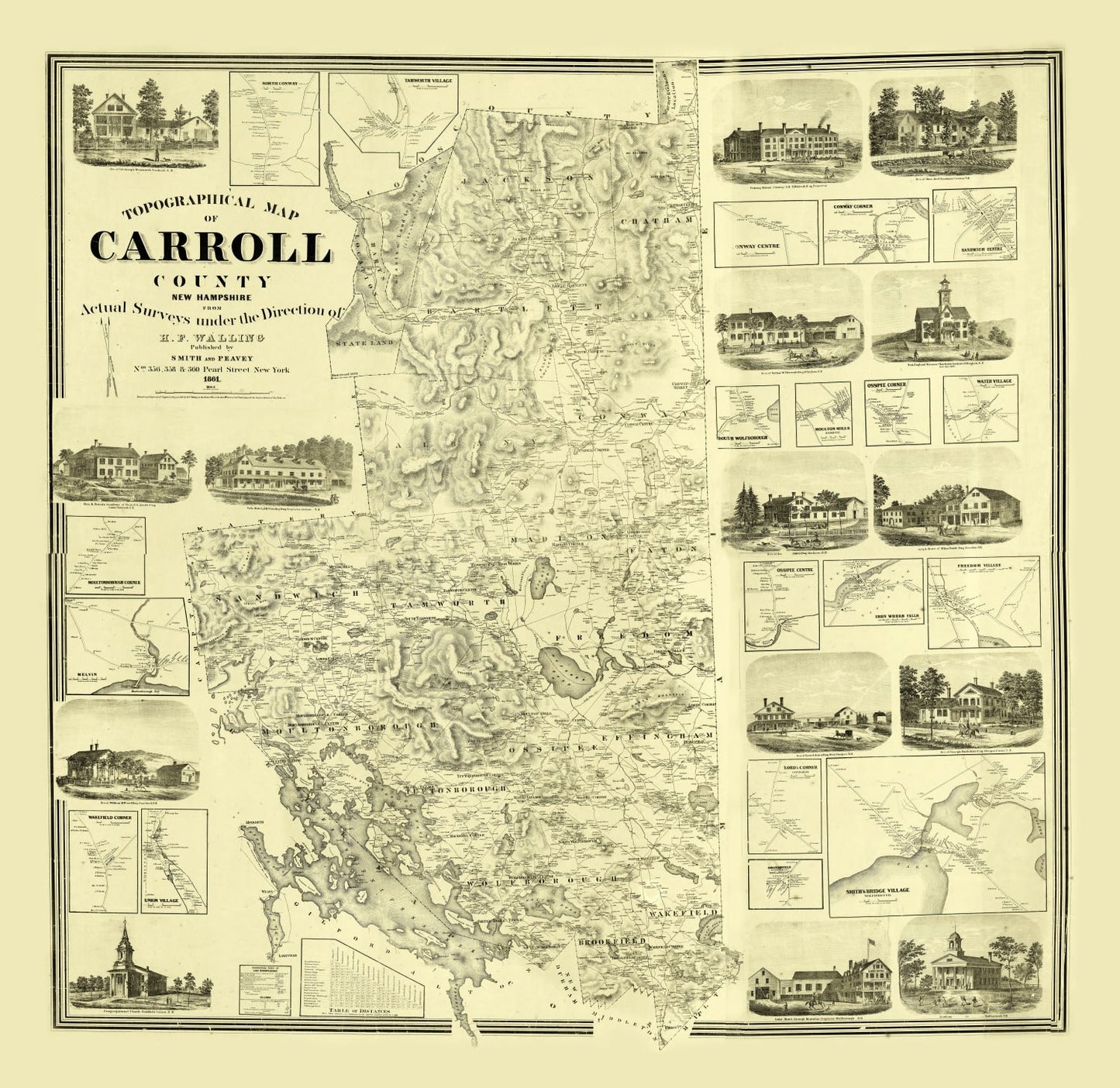 Vintage Map of Carroll County, New Hampshire 1861