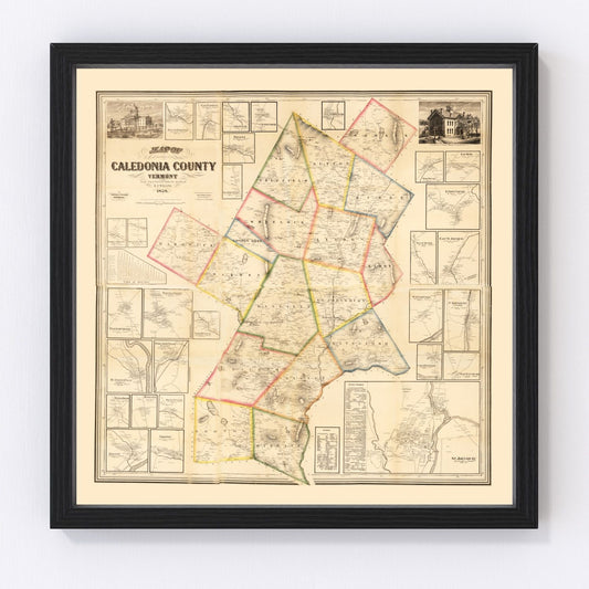 Vintage Map of Caledonia County, Vermont 1858