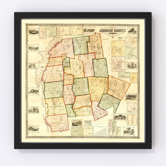Vintage Map of Addison County, Vermont 1857