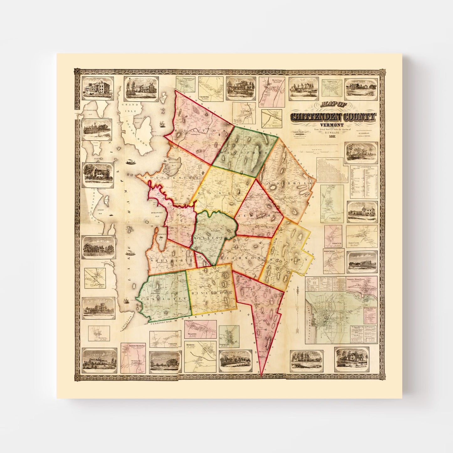 Vintage Map of Chittenden County, Vermont 1857