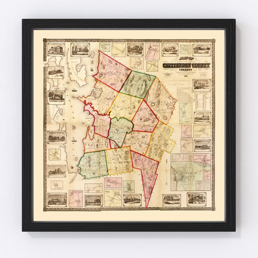 Vintage Map of Chittenden County, Vermont 1857