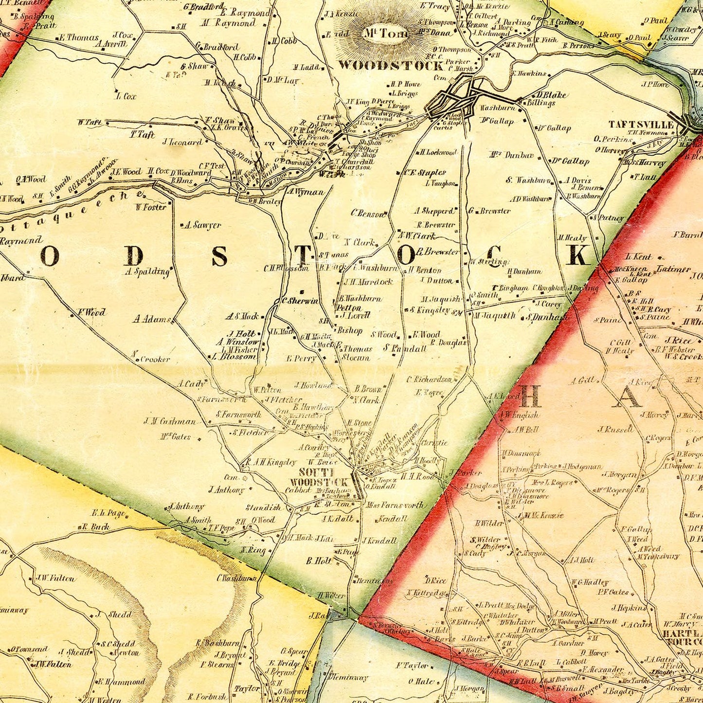 Vintage Map of Windsor County, Vermont 1855