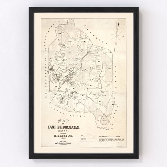 Vintage Map of Bridgewater County, Massachusetts 1848