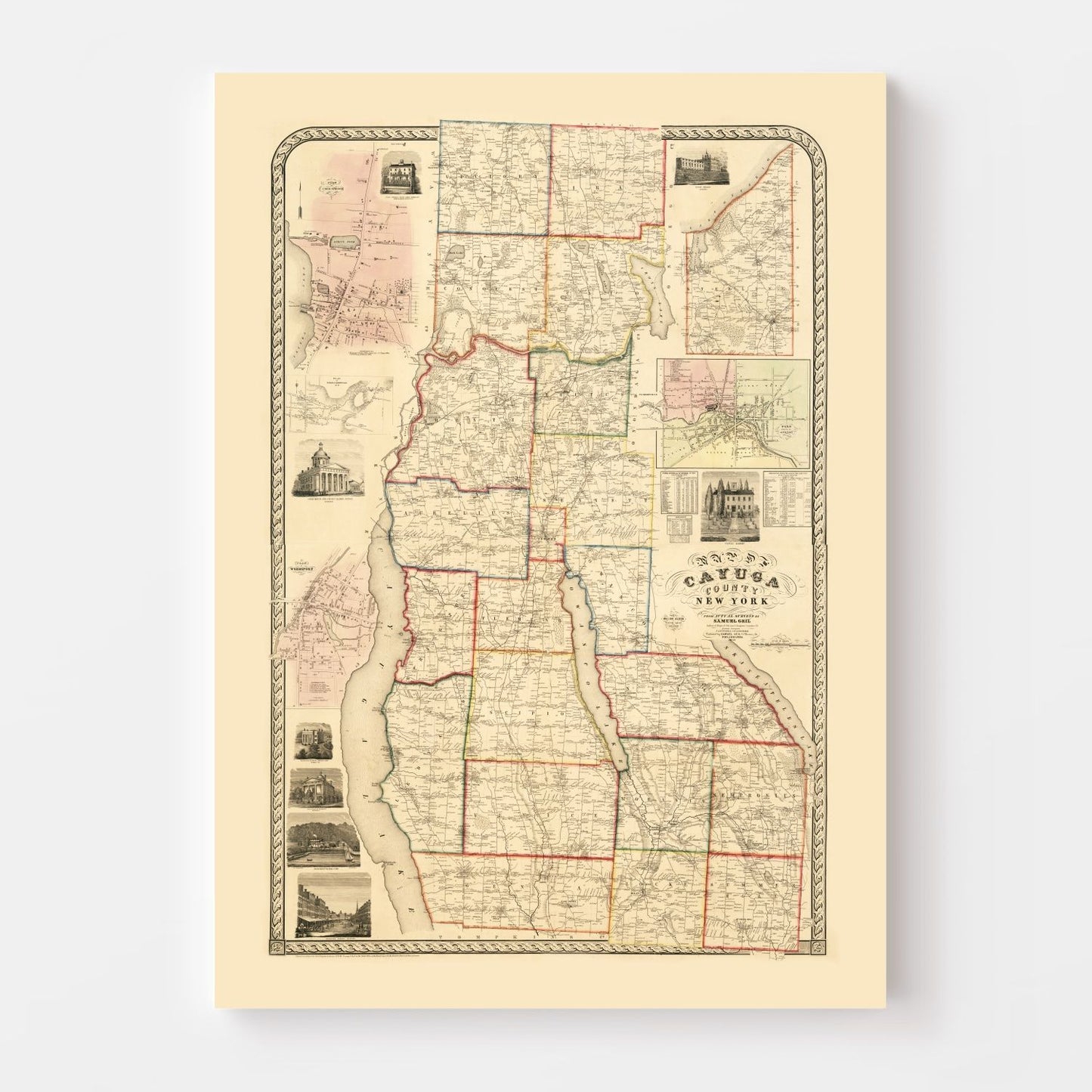 Vintage Map of Cayuga County, New York 1853