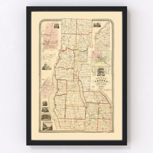 Vintage Map of Cayuga County, New York 1853