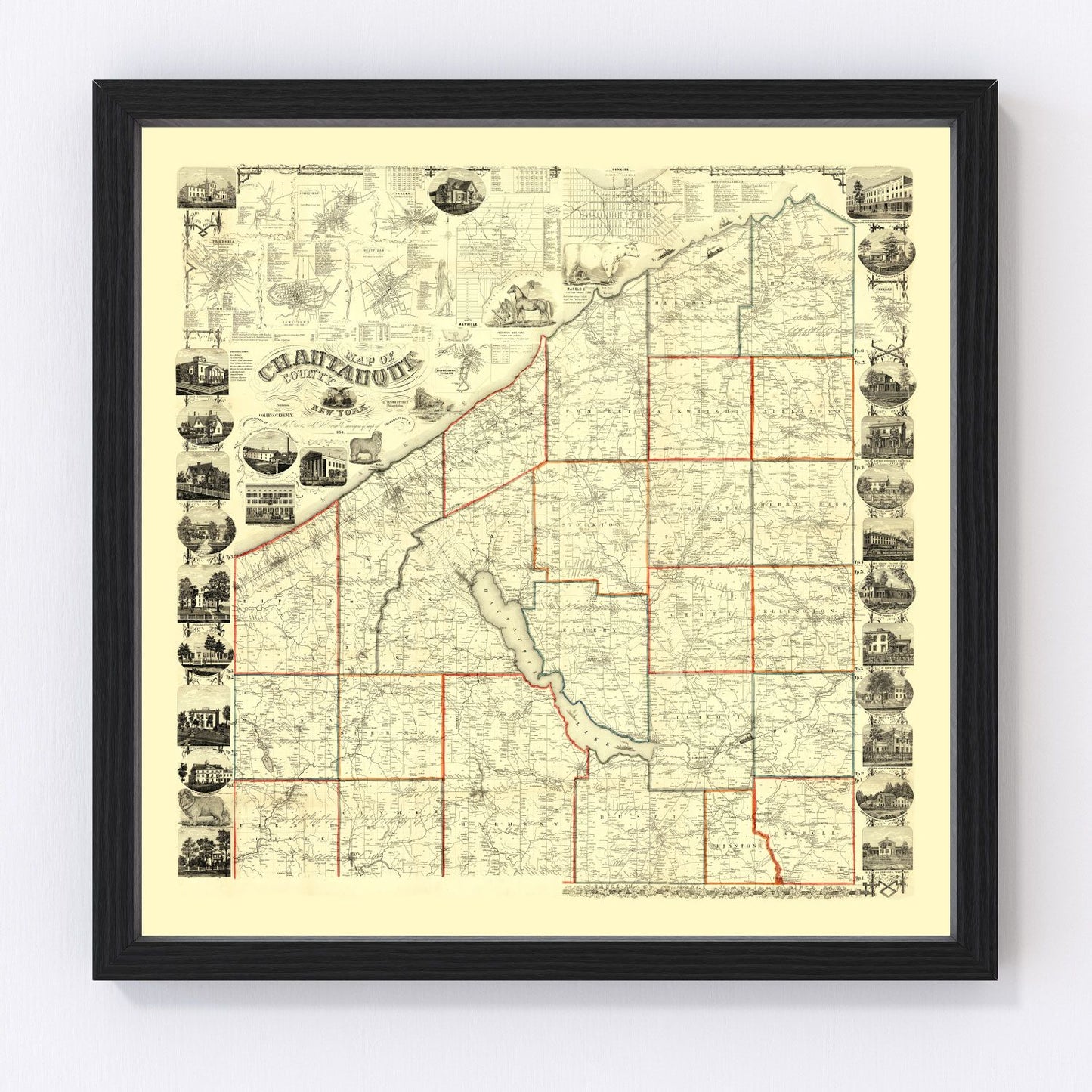Vintage Map of Chautauque County, New York 1854