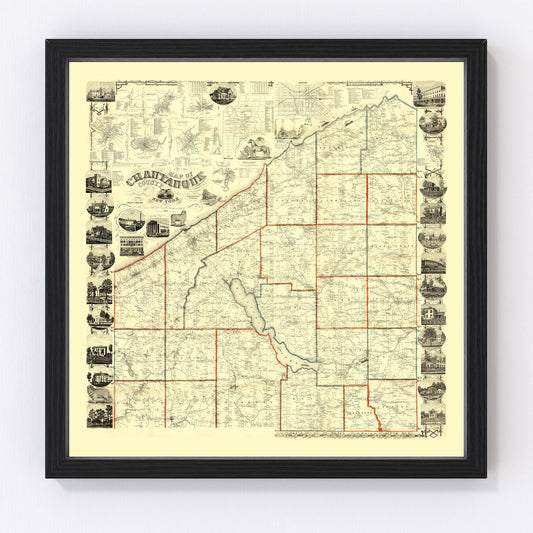 Vintage Map of Chautauque County, New York 1854