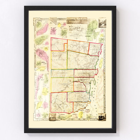 Vintage Map of Clinton County, New York 1856