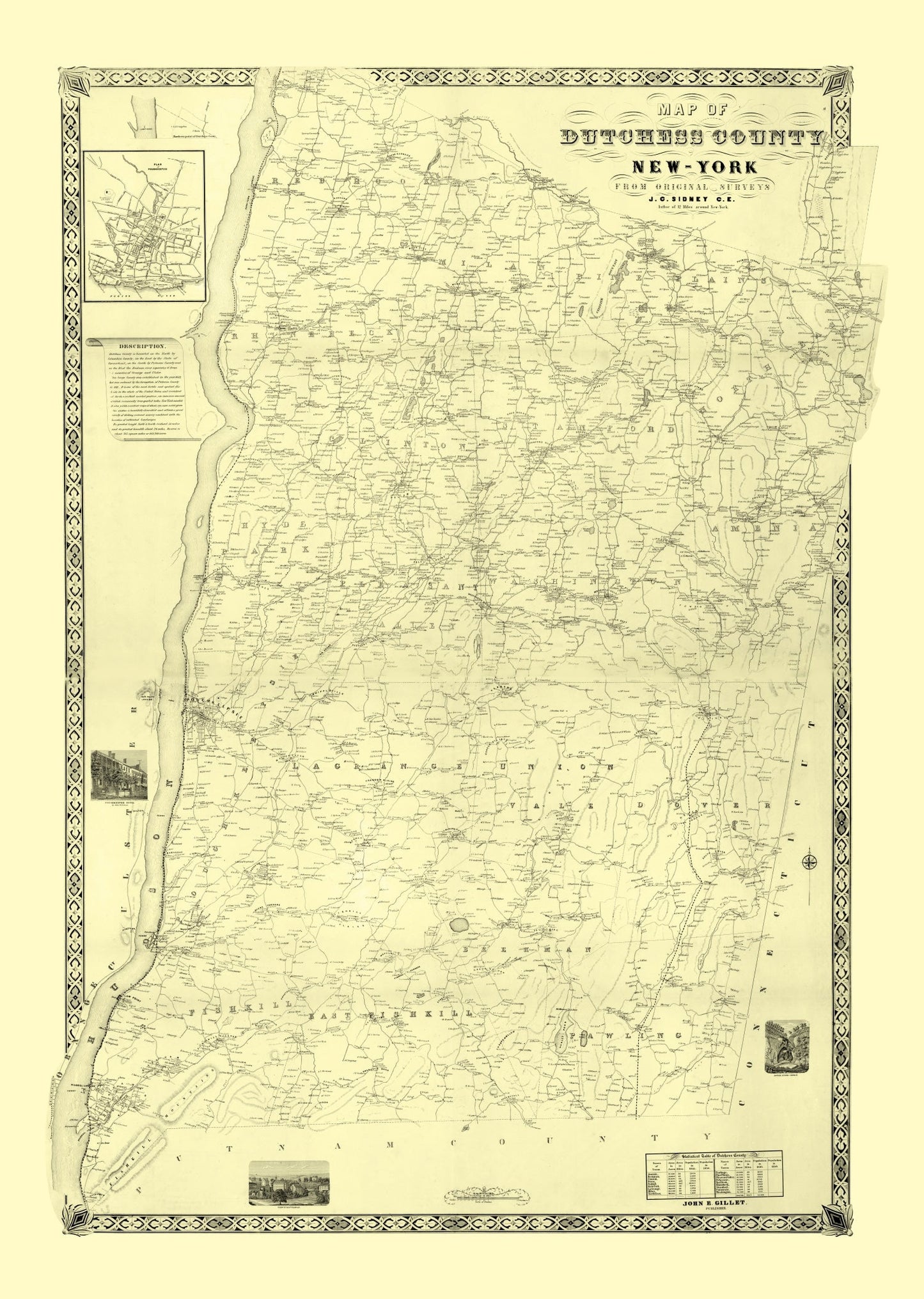 Vintage Map of Dutchess County, New York 1850