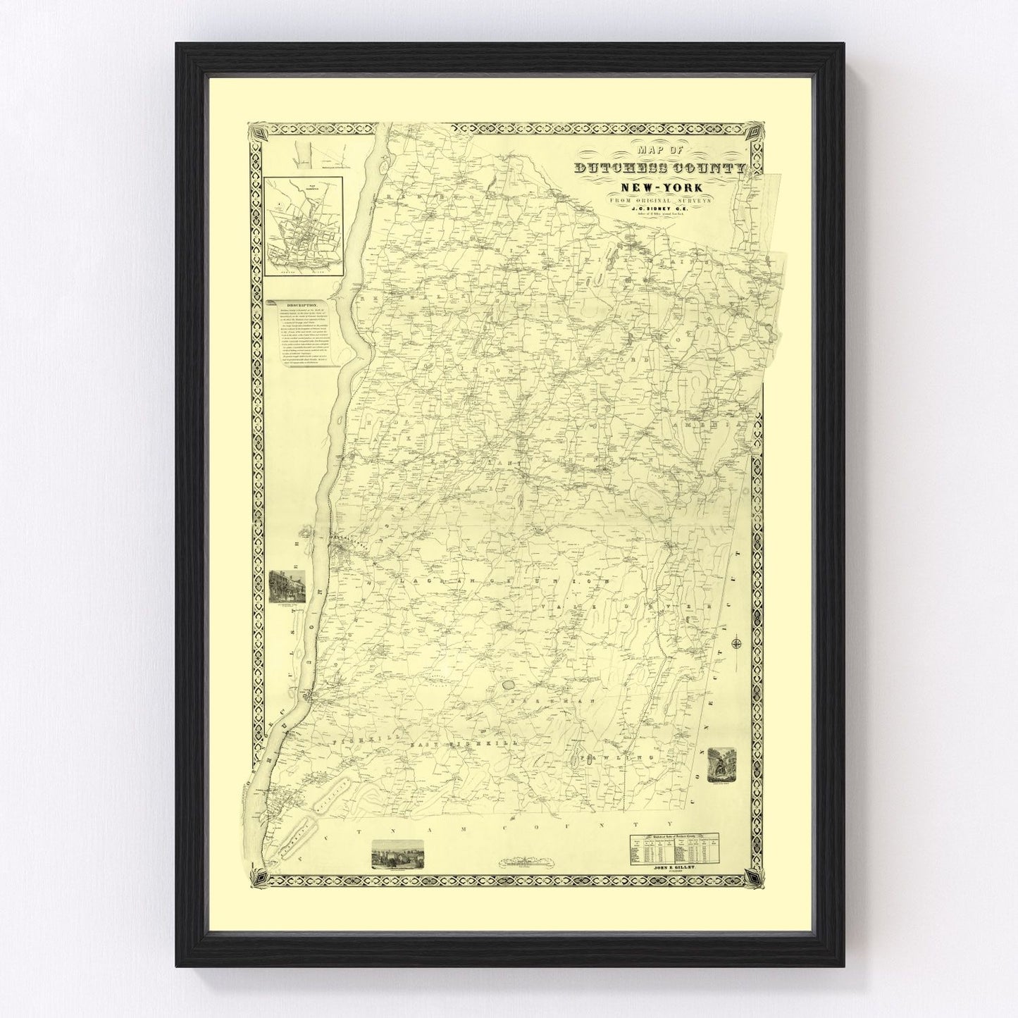 Vintage Map of Dutchess County, New York 1850