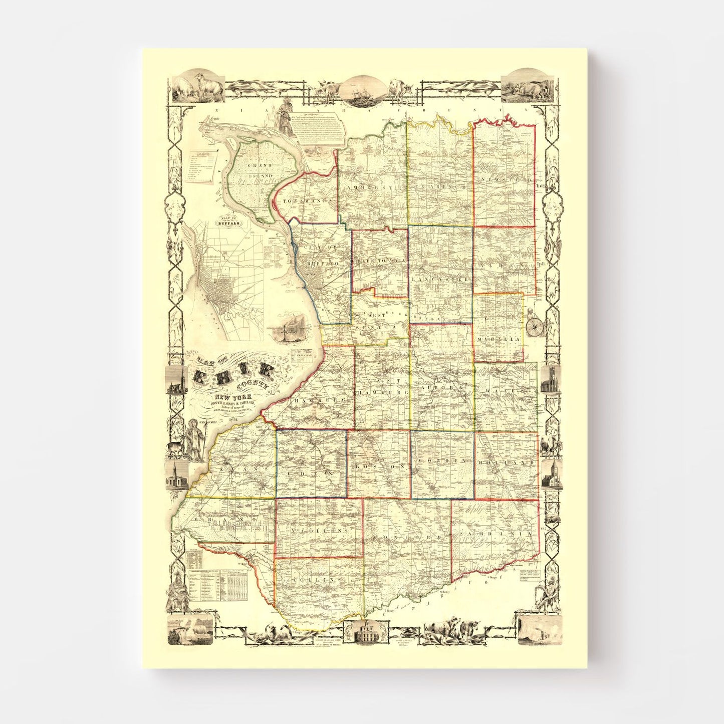 Vintage Map of Erie County, New York 1854