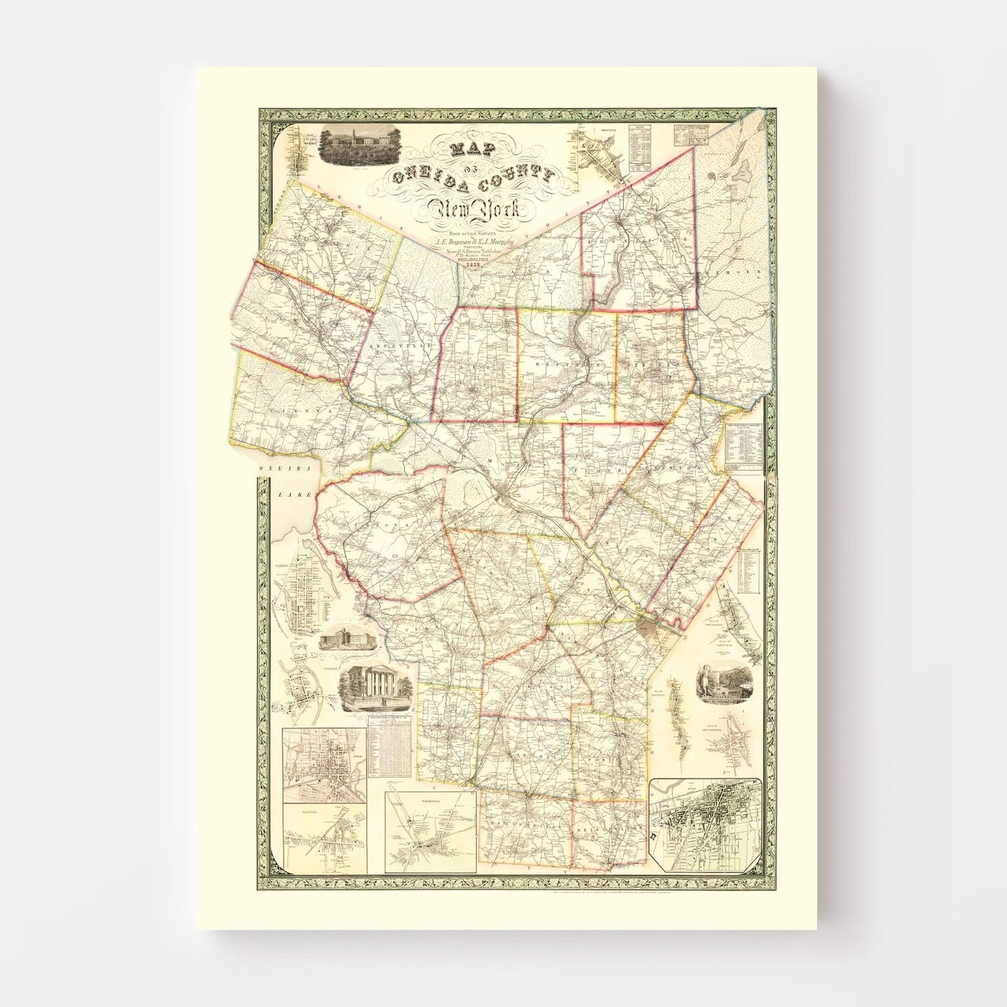 Vintage Map of Oneida County, New York 1852