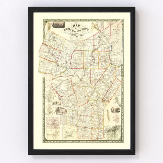 Vintage Map of Oneida County, New York 1852