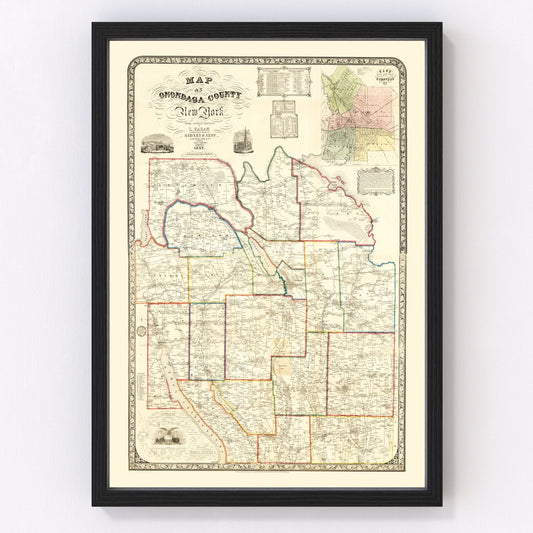 Vintage Map of Onondaga County, New York 1852