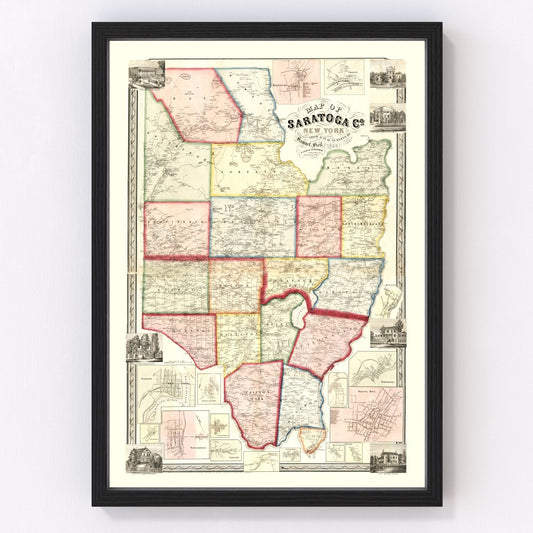 Vintage Map of Saratoga County, New York 1856