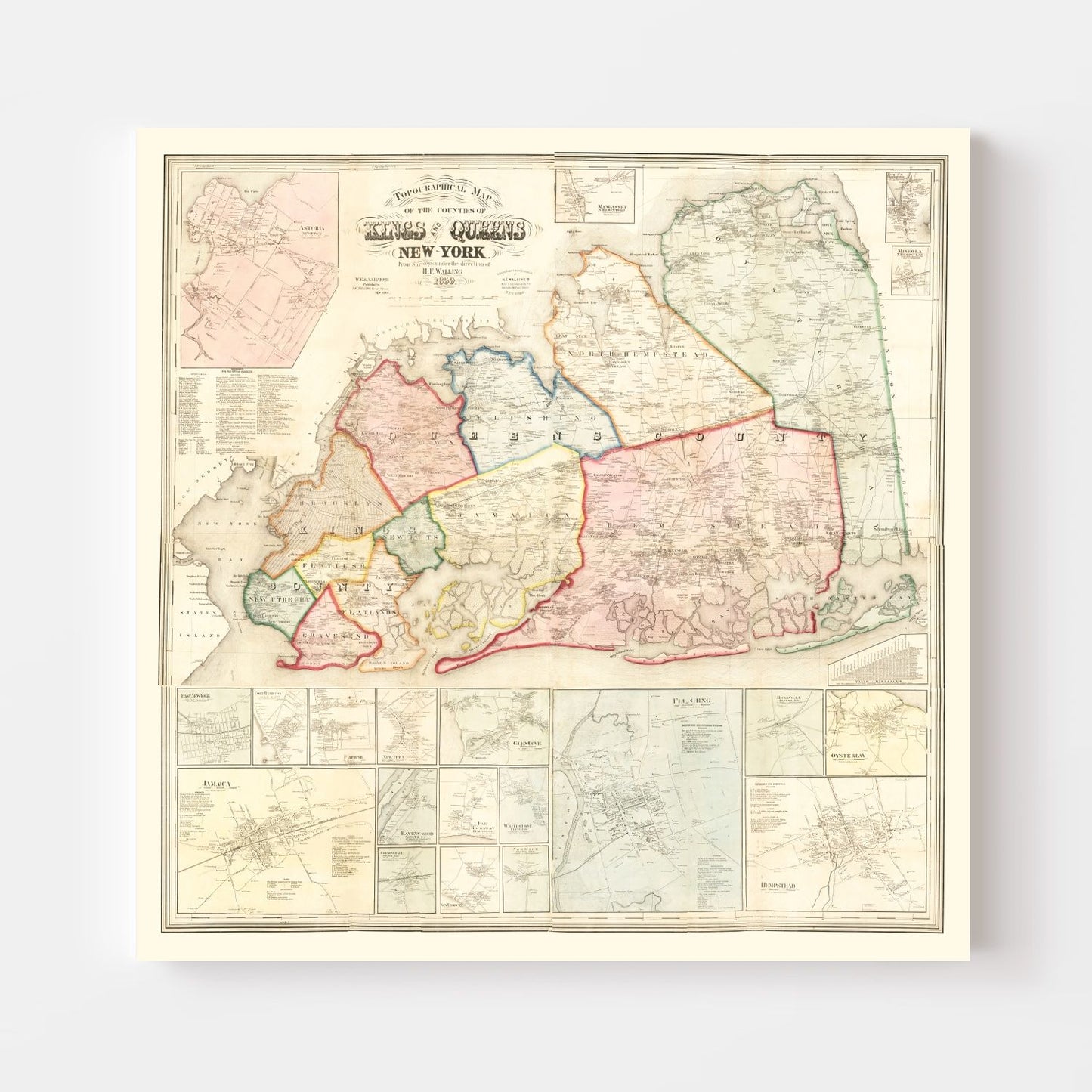 Vintage Map of Queens County, New York 1859