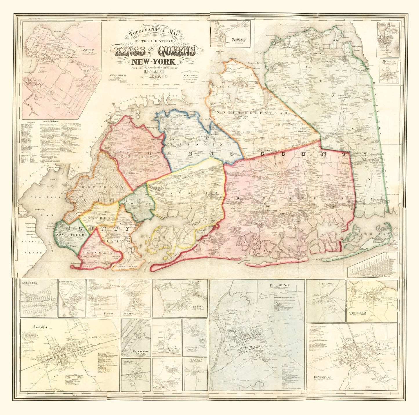 Vintage Map of Queens County, New York 1859
