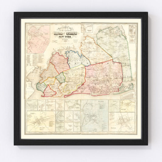 Vintage Map of Queens County, New York 1859