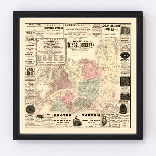 Vintage Map of Kings County, New York 1860