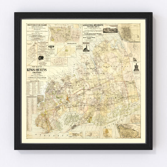 Vintage Map of Kings County, New York 1886