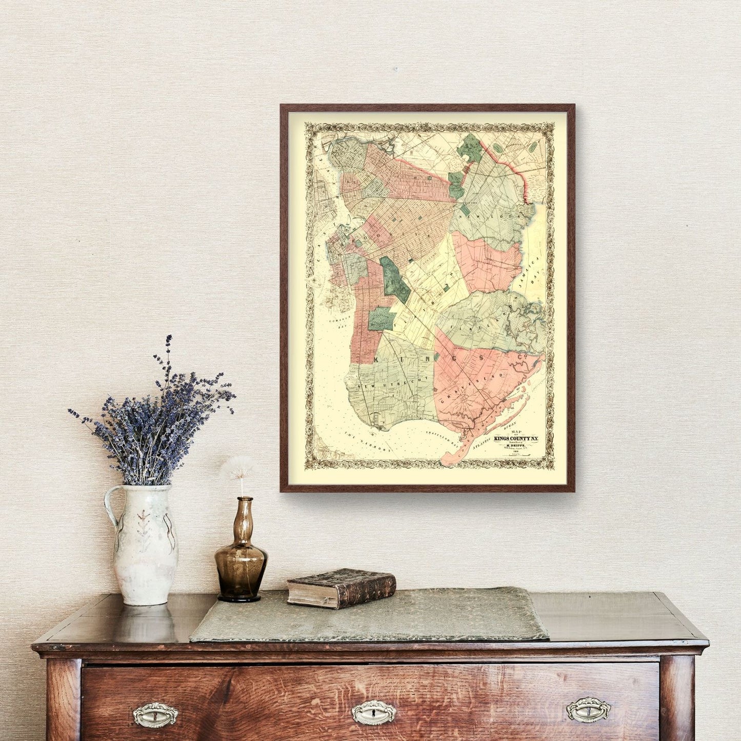 Vintage Map of Kings County, New York 1868