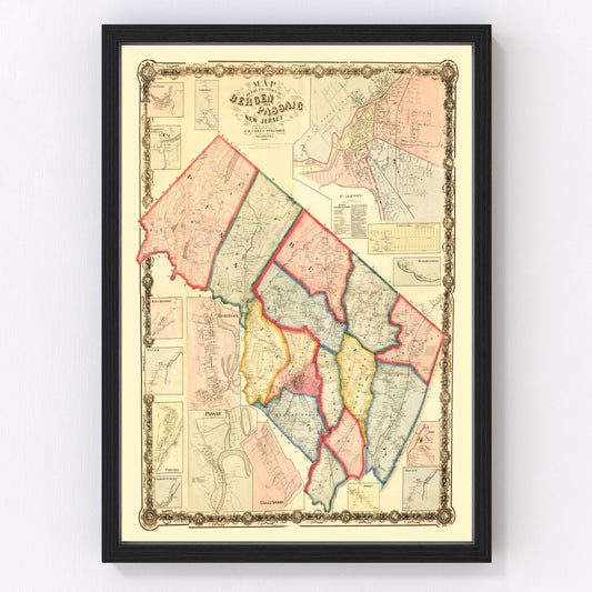 Vintage Map of Bergen County, New Jersey 1861
